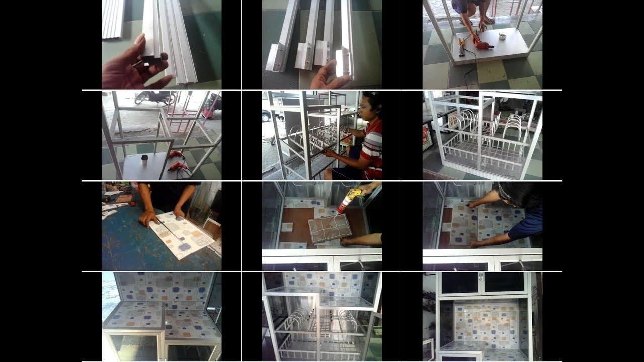 Tutorial Lengkap Proses Pembuatan Rak Piring Alumunium + Keramik Ukuran 90cm x 45cm x 170cm