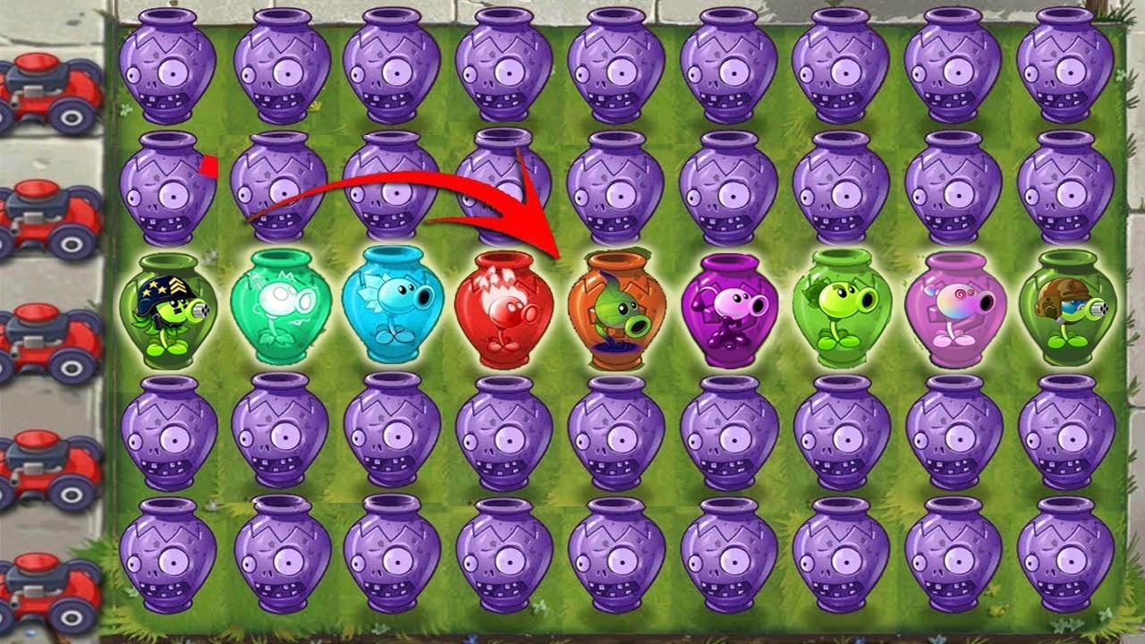 Pvz 2 Minigame Vasebreaker - All PEA Plants Level 1 Vs All Zombies in Game