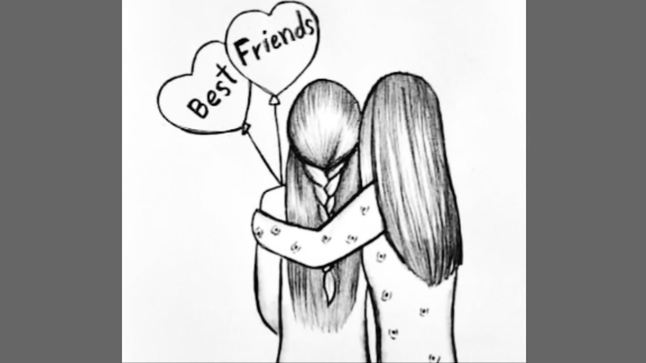 Best friend drawing easy step by step/friendship day drawing/Two best friends  drawing for beginners