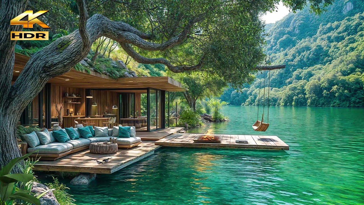 🌿 Serene Riverside Getaway 4K | Gentle Flowing Waters & Cozy Wooden Swing Surrounded by Nature