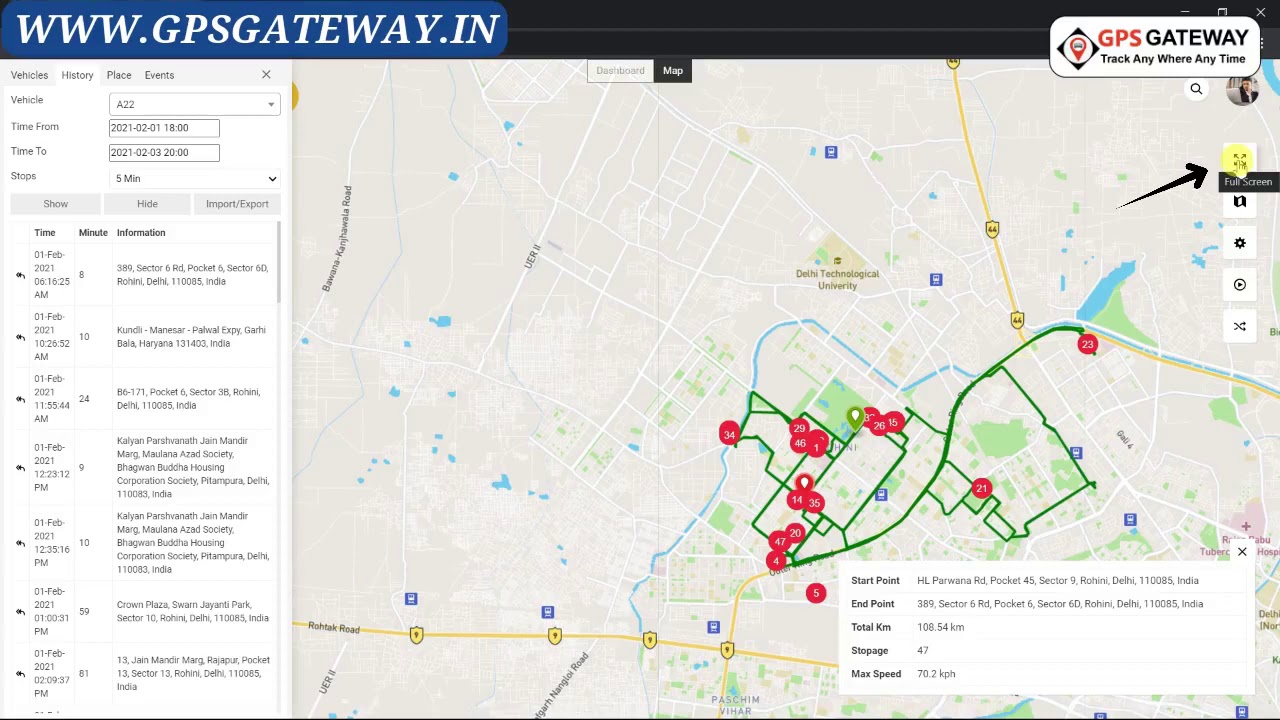 History view ( English ) on the gps tracking Web application , view replay view gps Web application