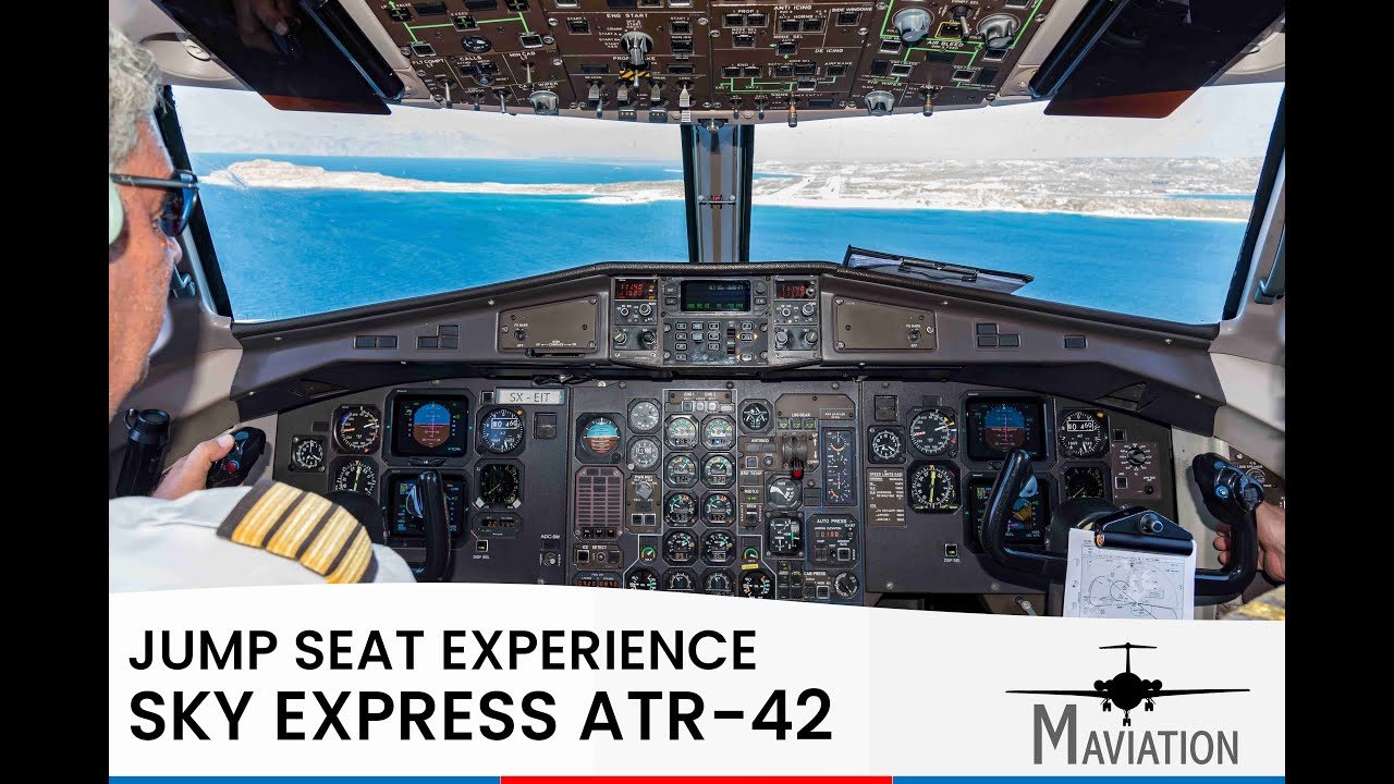 COCKPIT FLIGHT Sky Express, ATR-42-500, Kasos (KSJ) - Karpathos (AOK)