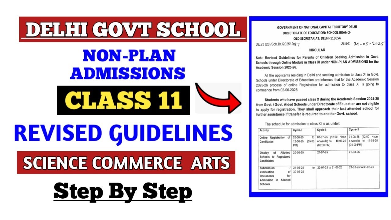 DOE Delhi Class 11 Non Plan Admission Revised Guidelines l Class 11 admission revised eligibility