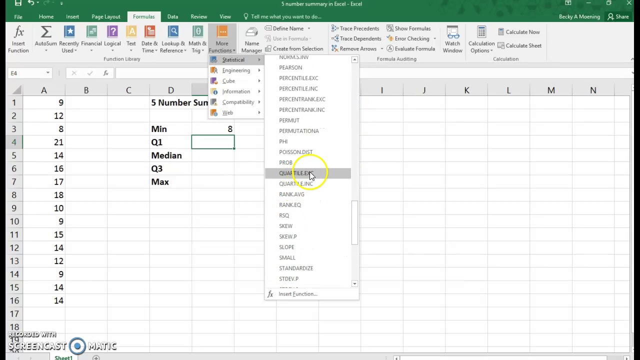 5 Number Summary in Excel