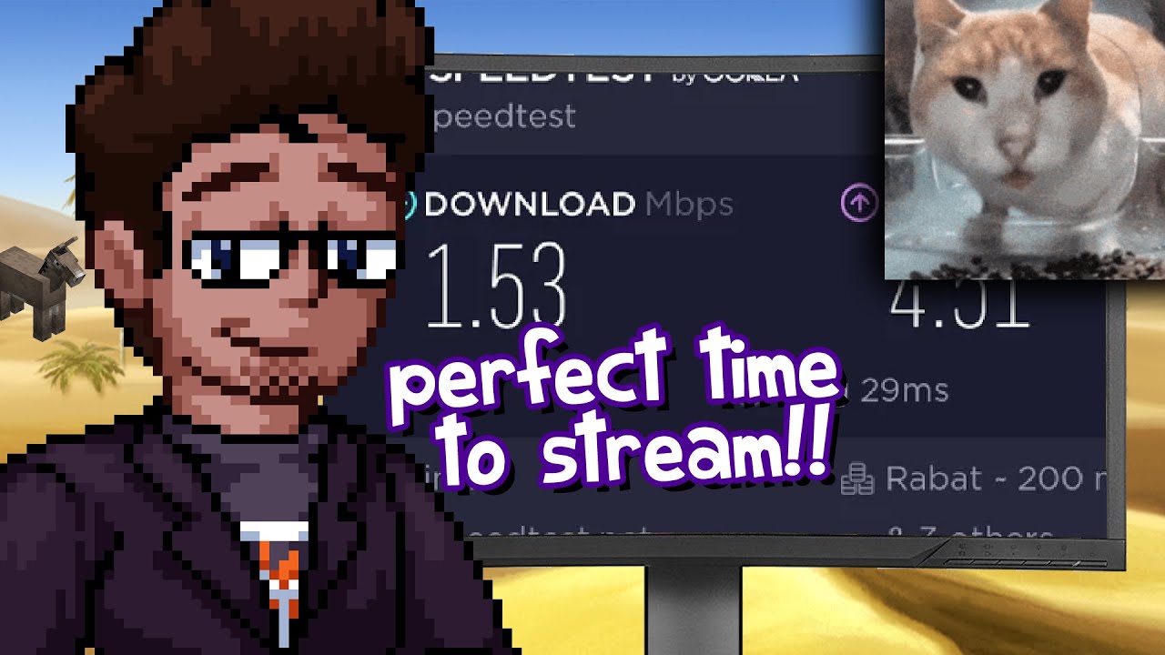 Internet Stream on 12kbps internet (looking at silly cats)