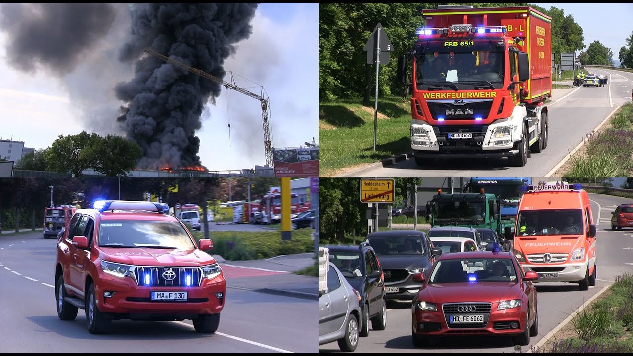 Vollbrand einer Kunststofffabrik Lagerhalle - Großbrand in Ladenburg am 19.05.2020 | EINSATZFAHRTEN