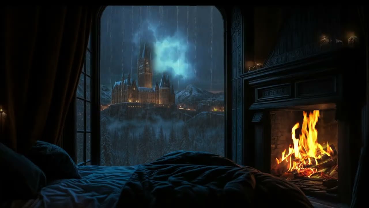 Fall Asleep Fast • Stormy Castle Night, Rainfall & Cozy Fireplace Ambience | No Ads