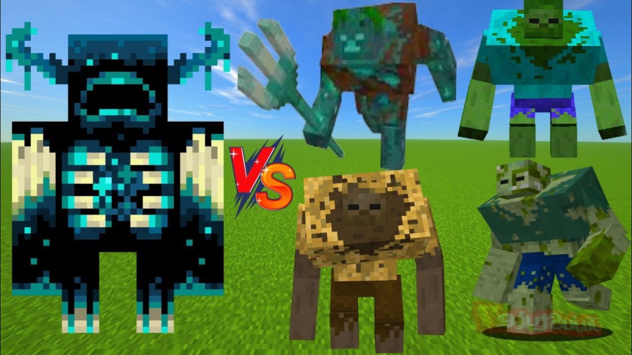 Warden Vs Mutant mobs in Minecraft - Mutant Drowned & Mutant Husk & Mutant Zombie & Lobber Zombie