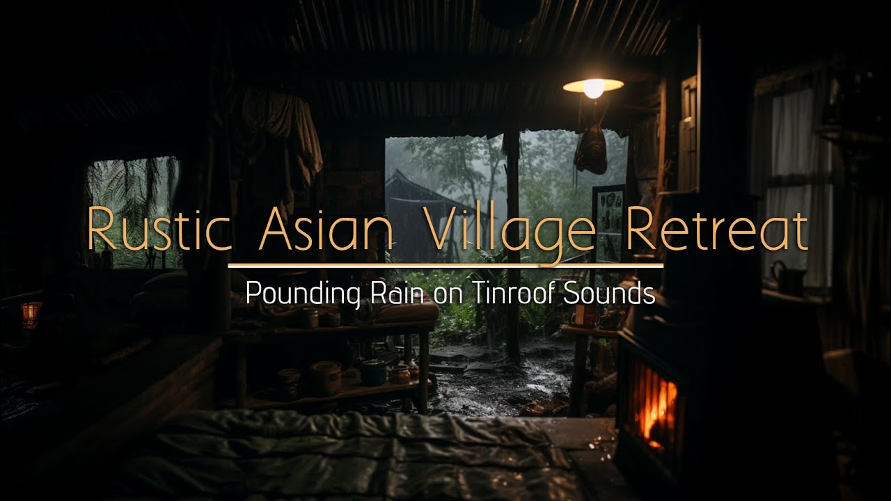 Pounding Rain on Tin Roof Sounds | Rustic Asian Village Jungle Retreat