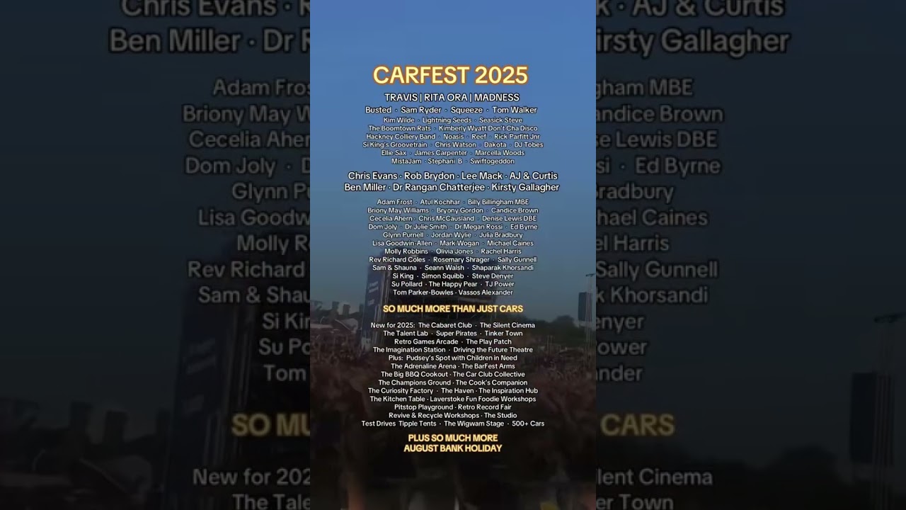 Have you checked out the CarFest 2025 lineup yet?? 🔥