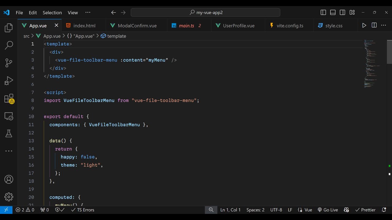 Vue.js 3 vue-file-toolbar-menu Example to Create File Toolbar Navigation Menu in Browser Using TS