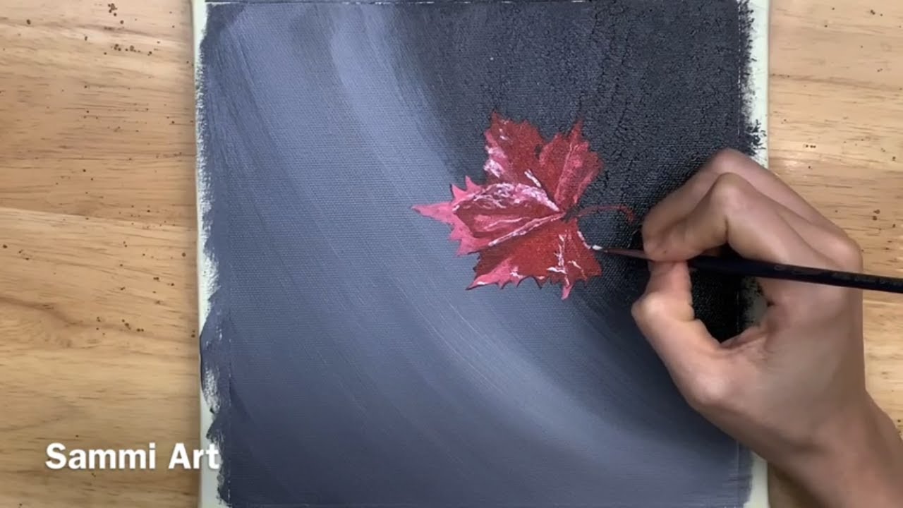 Daily challenge #90/ Last Maple leaf / Acrylic painting/Black and White