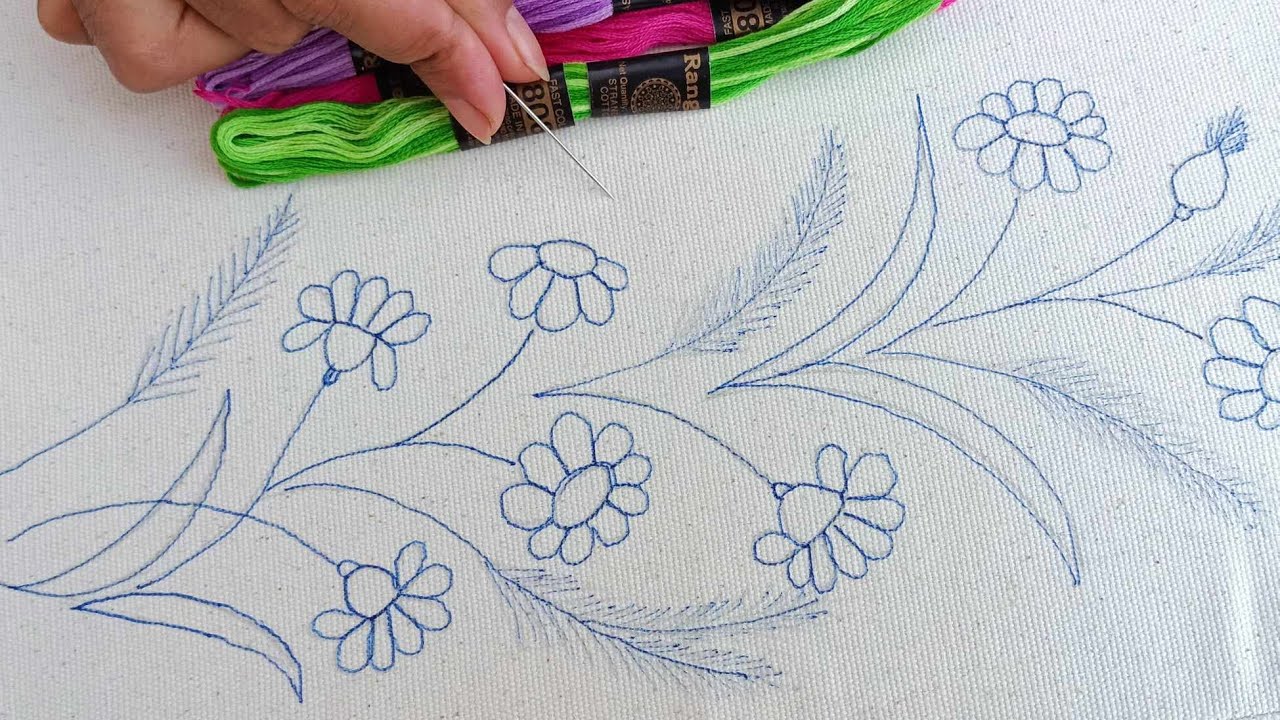 Hand Embroidery ! Embroidery Designs Tutorial,Borderline Design Hand Embroidery,Easy Embroidery Clas