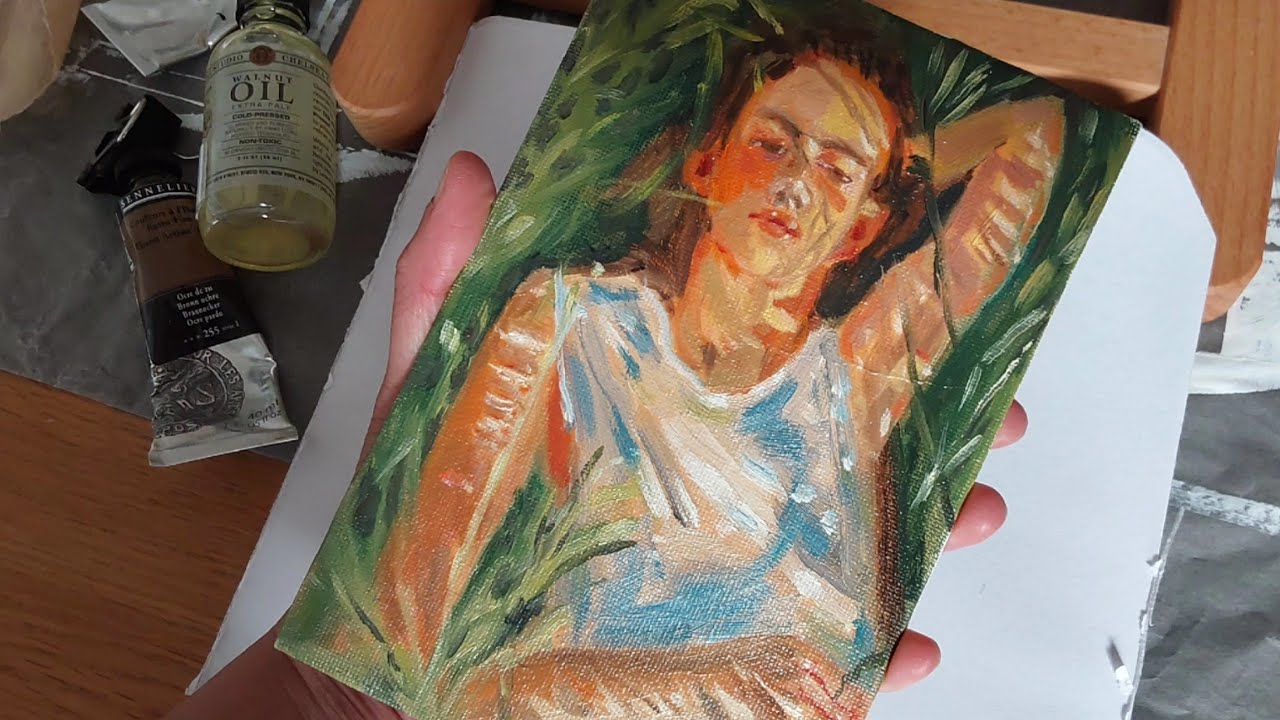 ALLA PRIMA IMPRESSIONIST OIL STUDY: LAYING IN THE GRASS UNDER THE SUN