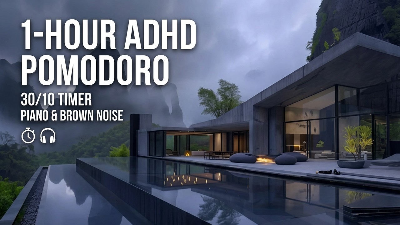 30/10 Pomodoro Timer | 2x 30 Min | Piano & Brown Noise | ADHD Study Work