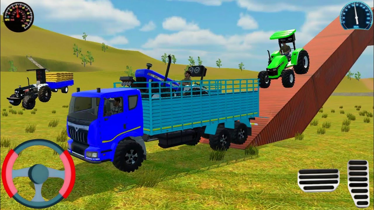 Blue tractor with htm tractor Load on Truck in game
