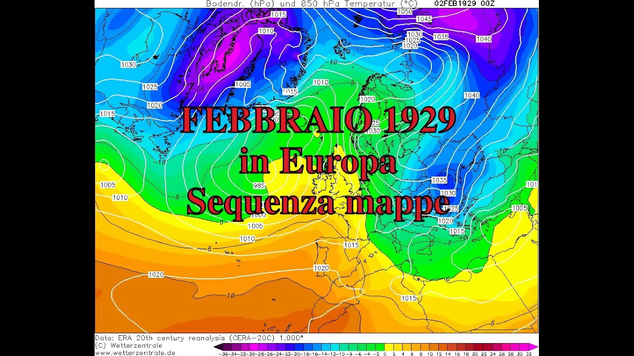 FEBBRAIO 1929 - Mappe temperatura a 850 hPa con sigla METEO 2