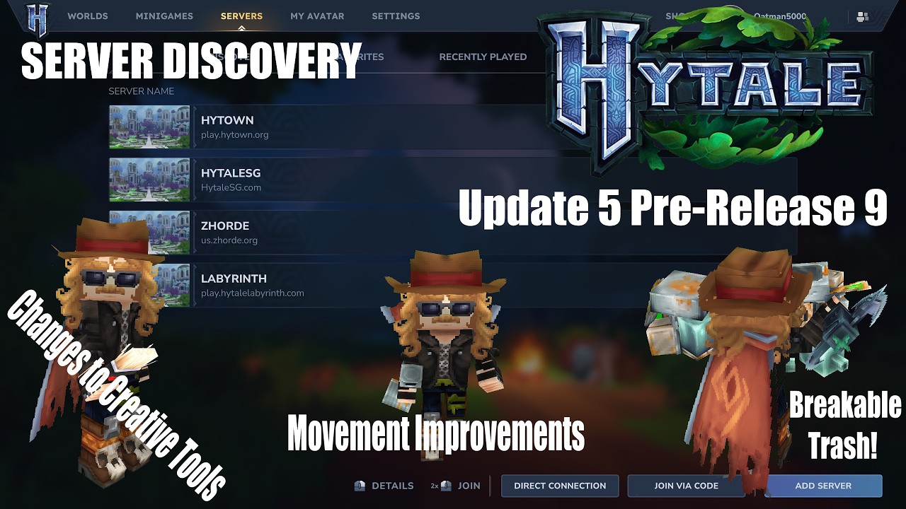 Все новинки обновления 5 Hytale: пре-релизы 8 и 9