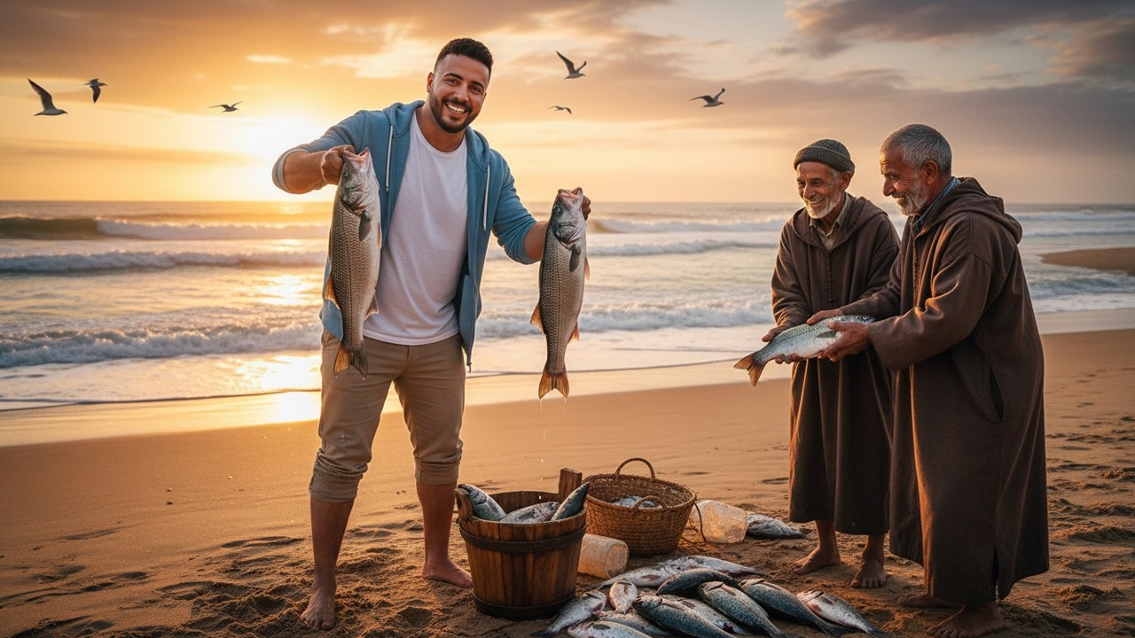 الصيد بتقنية بارشينو في قرية تارغة 🐟 صيد وفير وتوزيع السمك على الناس 😱
