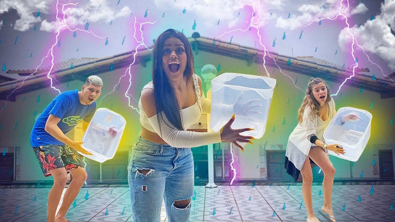 QUEM PEGAR MAIS AGUA DA CHUVA EM 5 MINUTOS GANHA !!!