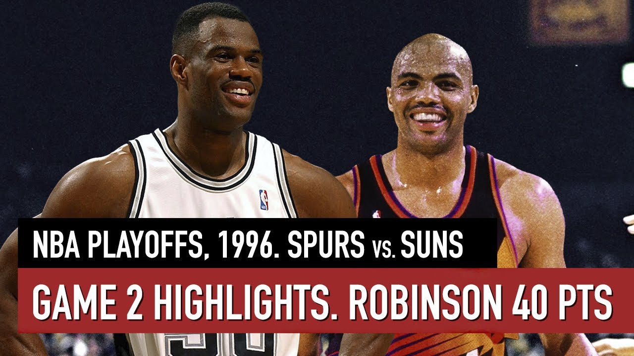 Throwback Playoffs 1996. Spurs vs Suns Game 2 Highlights. Robinson 40 pts vs Barkley 30 pts HD