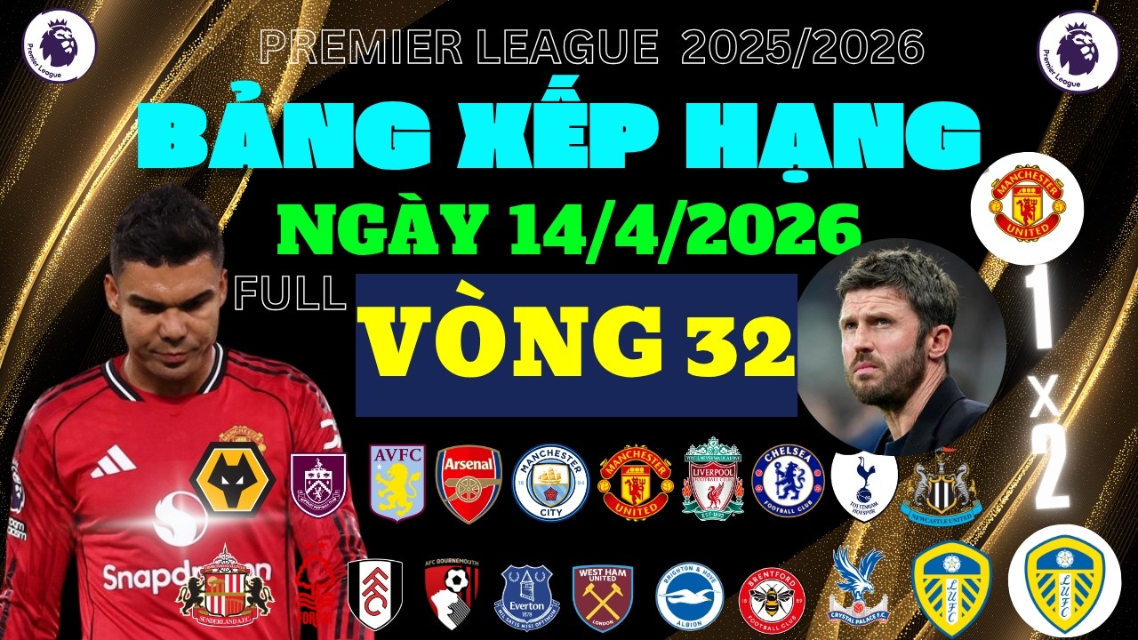 KẾT QUẢ TRẬN ĐẤU - BẢNG XẾP HẠNG NGOẠI HẠNG ANH V&Ograve;NG 32 FULL(NG&Agrave;Y 14/4/2026) MAN UNITED NG&Atilde; ĐAU