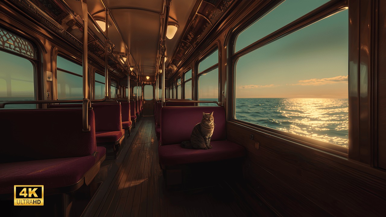 Spirited Away Vibe  3 Hours of Deep Focus & Sleep with Cat [Sea Train / Rain] 4K