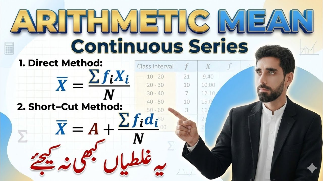 Arithmetic Mean of Continuous Series | Direct & Short Cut Method | Easy Explanation in Urdu