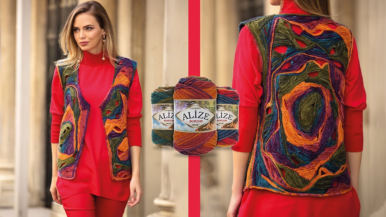 Alize Burcum Batik ile Doğaçlama Yelek | Free Form Vest | Фантазийное Вязание Жилета