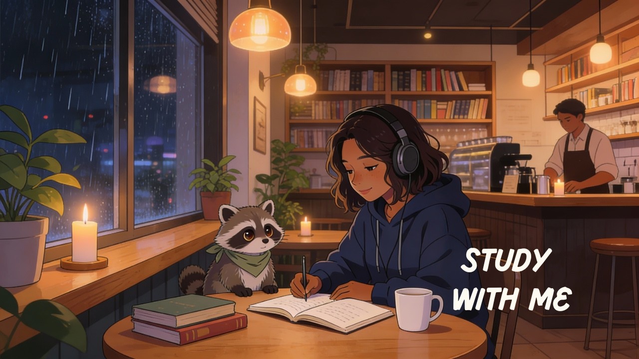 Study with Me at a Rainy Café | 1 Hour Peaceful Ambiance