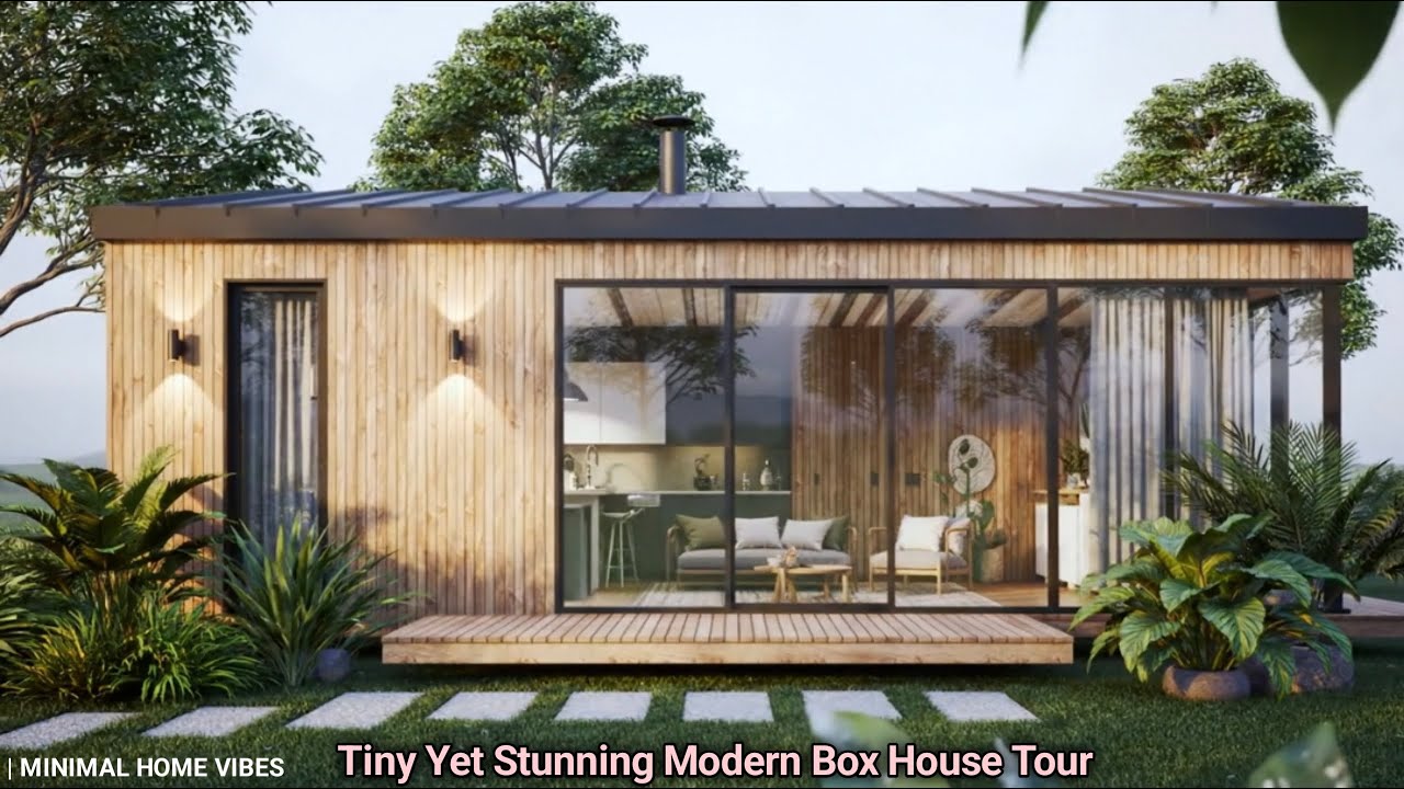 Luxury Tiny Box-Shaped Home with Glass Conservatory | Modern Minimalist House Tour