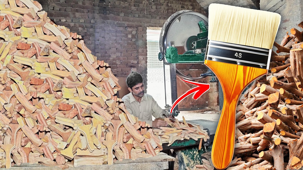 How Simple Tree Logs Become Perfect Wooden Paint Brushes - Full Factory Process Revealed