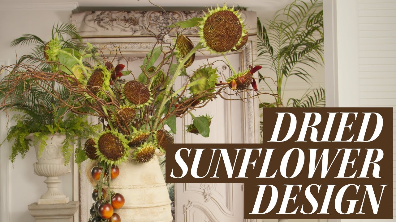Dried Sunflowers with Black Tomatoes in a Terracotta Jug | Floristry Design Tutorial