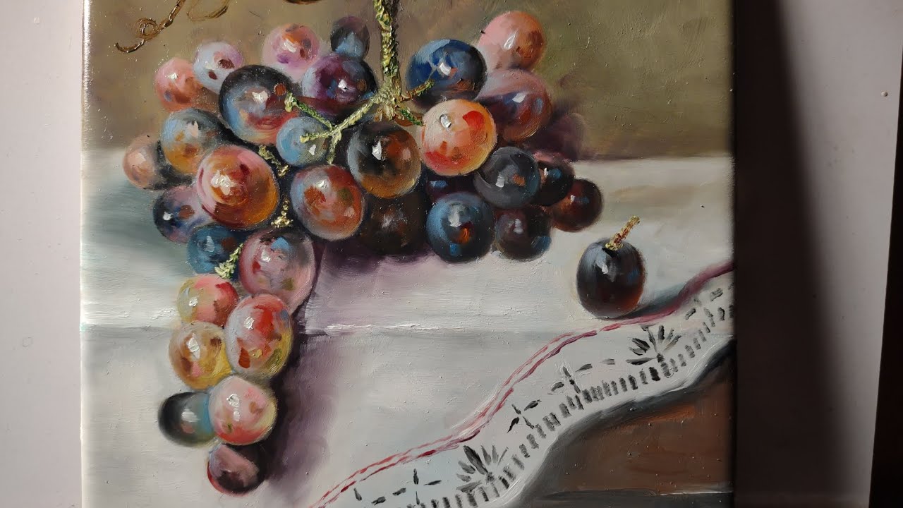 how to paint grape oil painting on tile 2