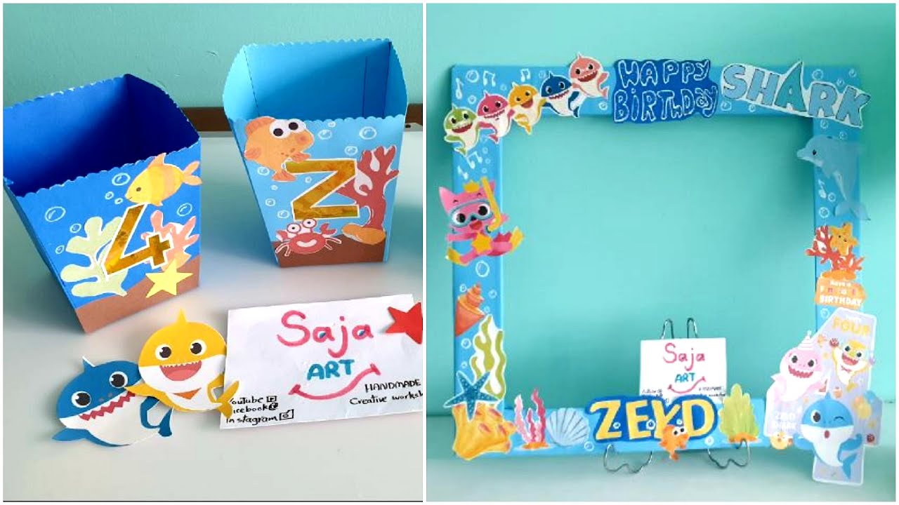 Baby Shark Birthday Party Theme Baby Shark Party Selfi Photo Frame & Popcorn Box