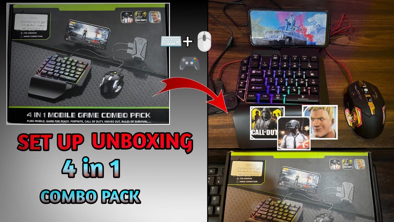 4 in 1 mobile game Combo Pack | Mix Pro one hand keyboard mouse mobile Set Up