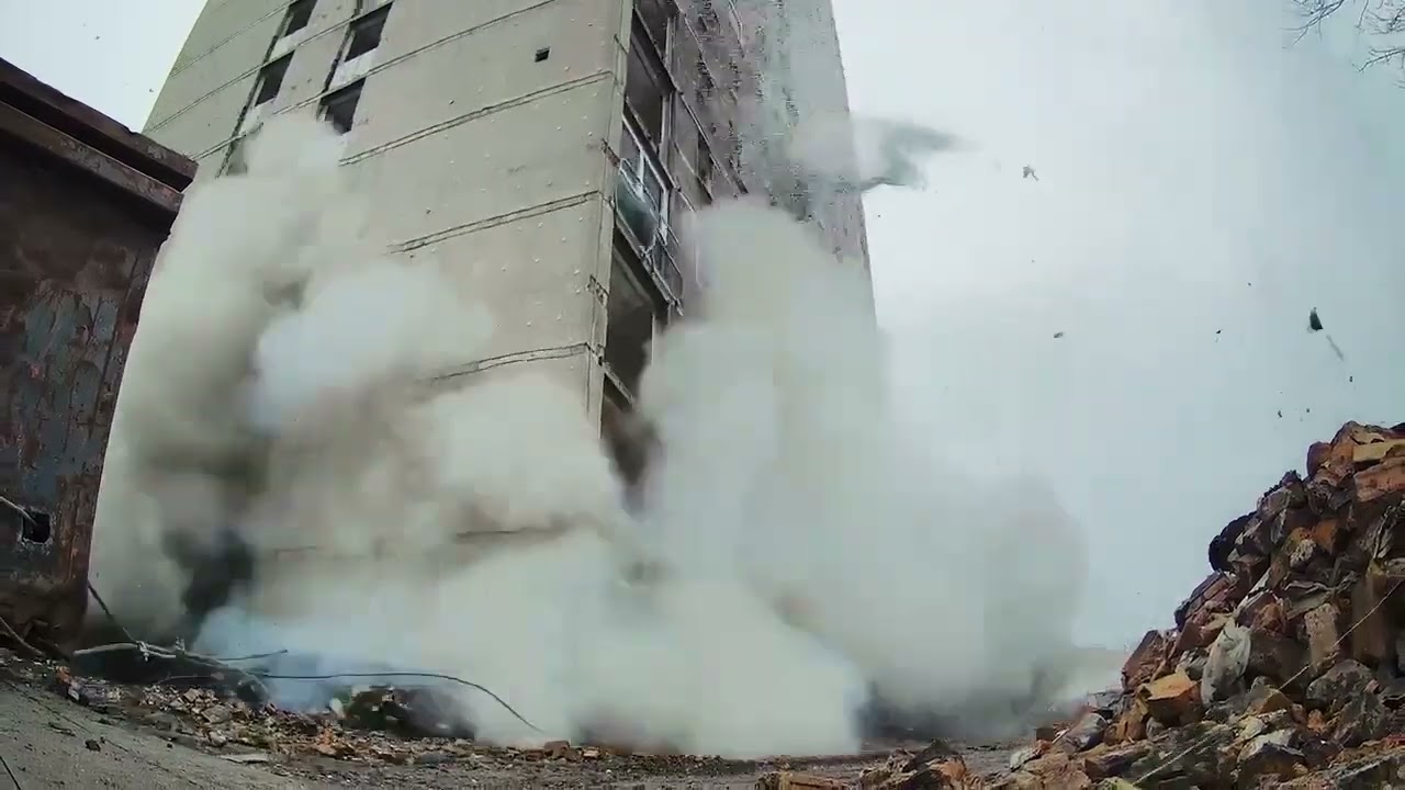 Motherwell towers demolition - drone and static footage