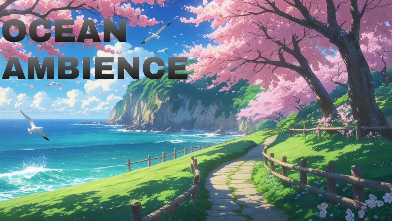 Cherry Blossom Coast 🌸 Ocean Waves & Seagulls | Calm Nature Sounds for Study & Sleep