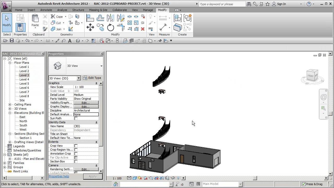 REVIT ARCH 2012 CLIPBOARD 10 COPY PASTE ALIGN TO CURRENT VIEW