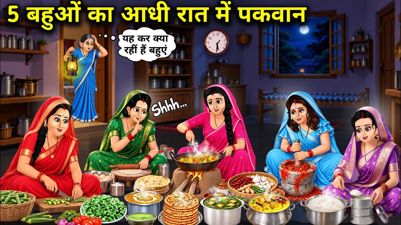 पांच बहुओं की रसोई में आधी रात के पकवान||Cartoon Videos||Five Daughters-in-Law Cooking Delicacies a