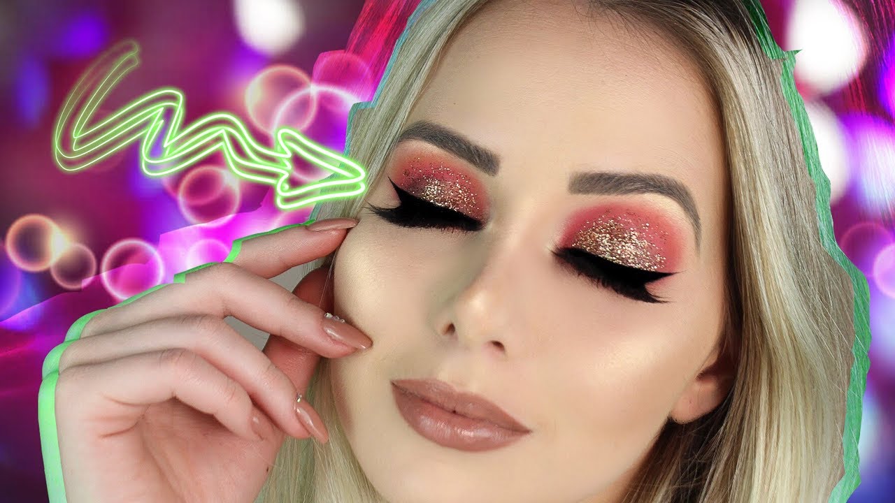TUTORIAL SMOKEY ROSA COM GLITTER DOURADO!