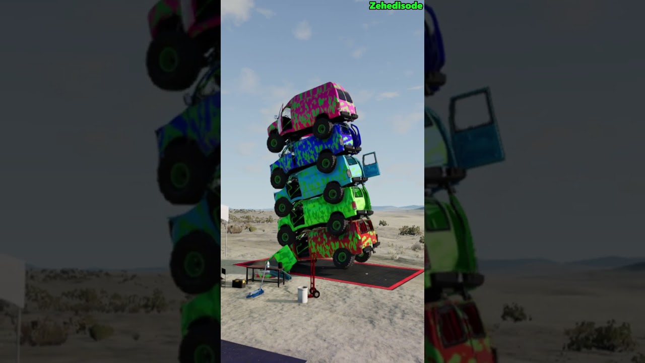 Extreme Van Stacking Stunt! 🤯 #beamng #stuntchallenge