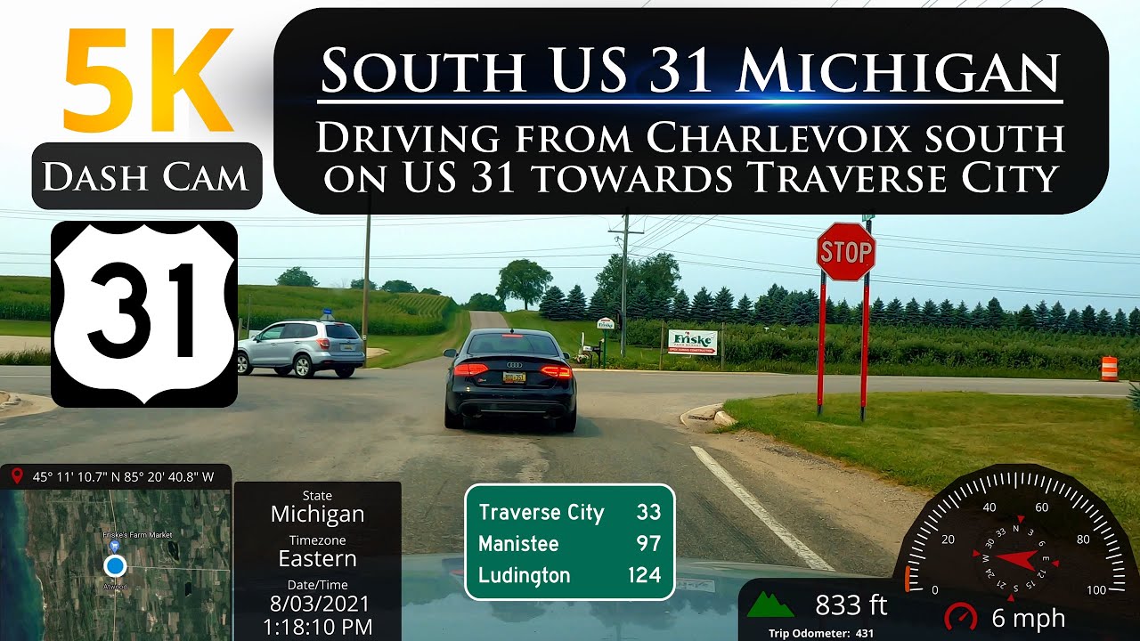 Most of US 31 south Charlevoix to M-72 in Michigan in 5K ULTRA HD