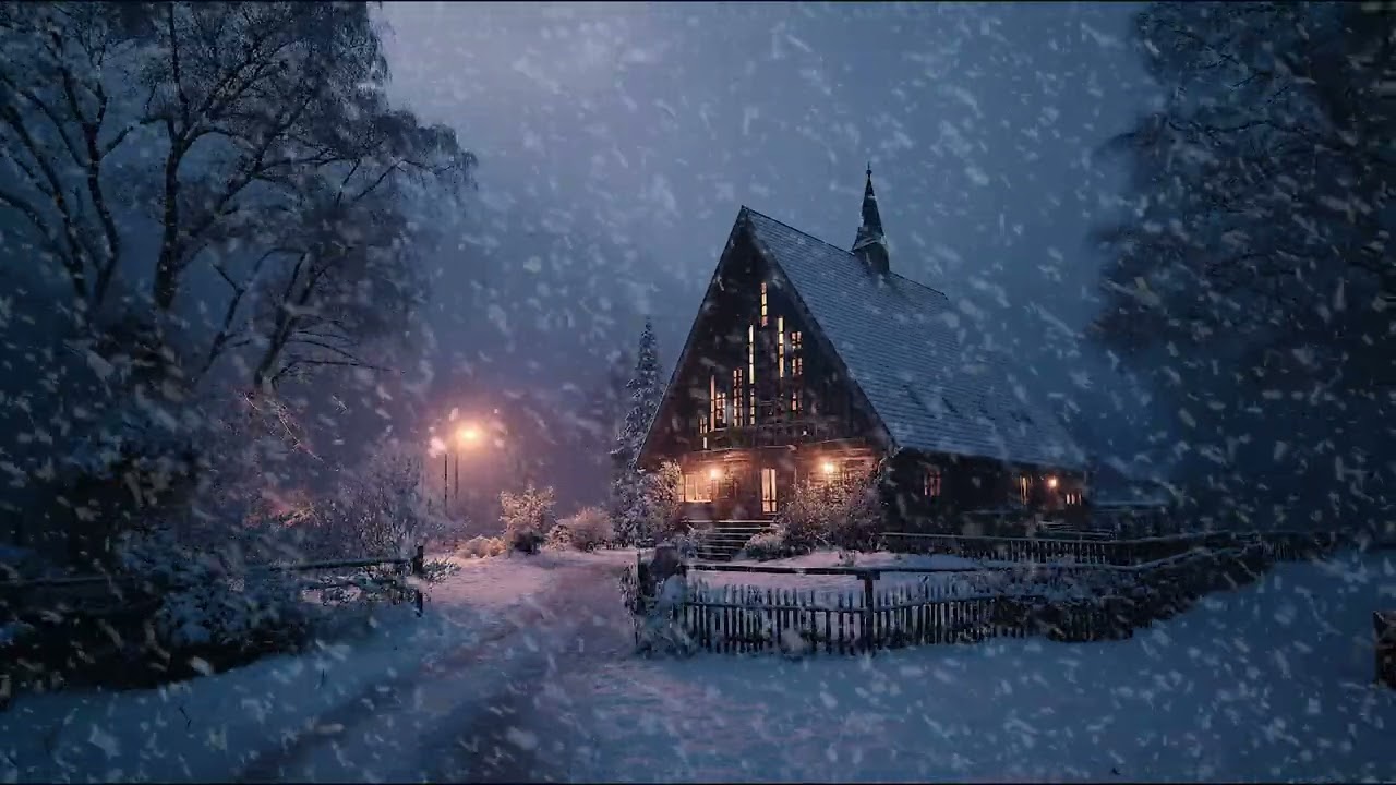 Cozy Winter Night with Gentle Wind Blowing and Falling Snow Sounds for Deep Sleep and Relaxation