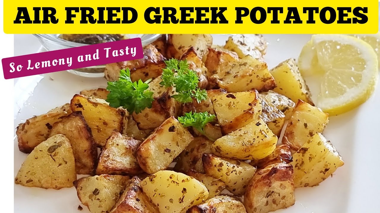 Simple Air Fryer Lemon Roasted Greek Potatoes Recipe. How To Air Fry Potatoes Golden Brown. VEGAN