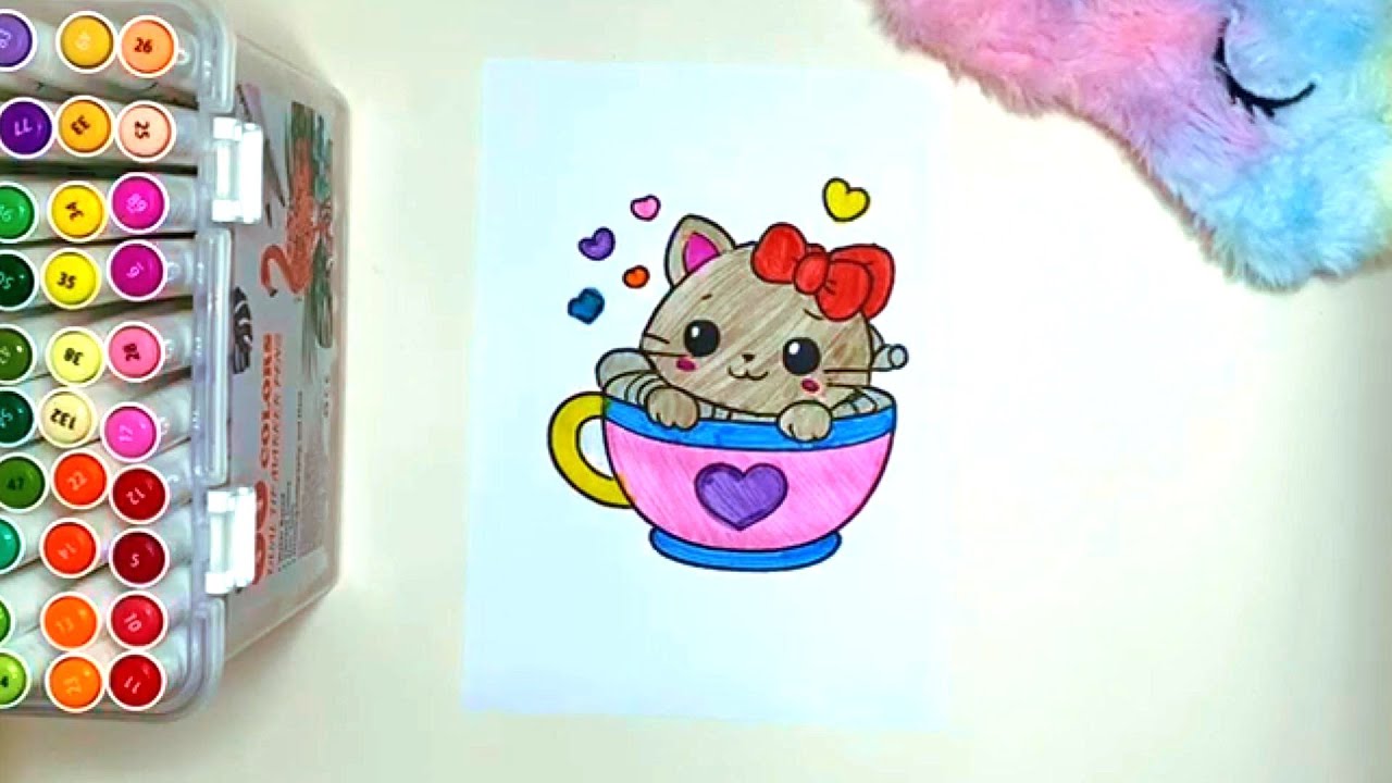 Gatita Taza | Coloreamos una Gatita Kawaii Paso a Paso 🐱☕ 