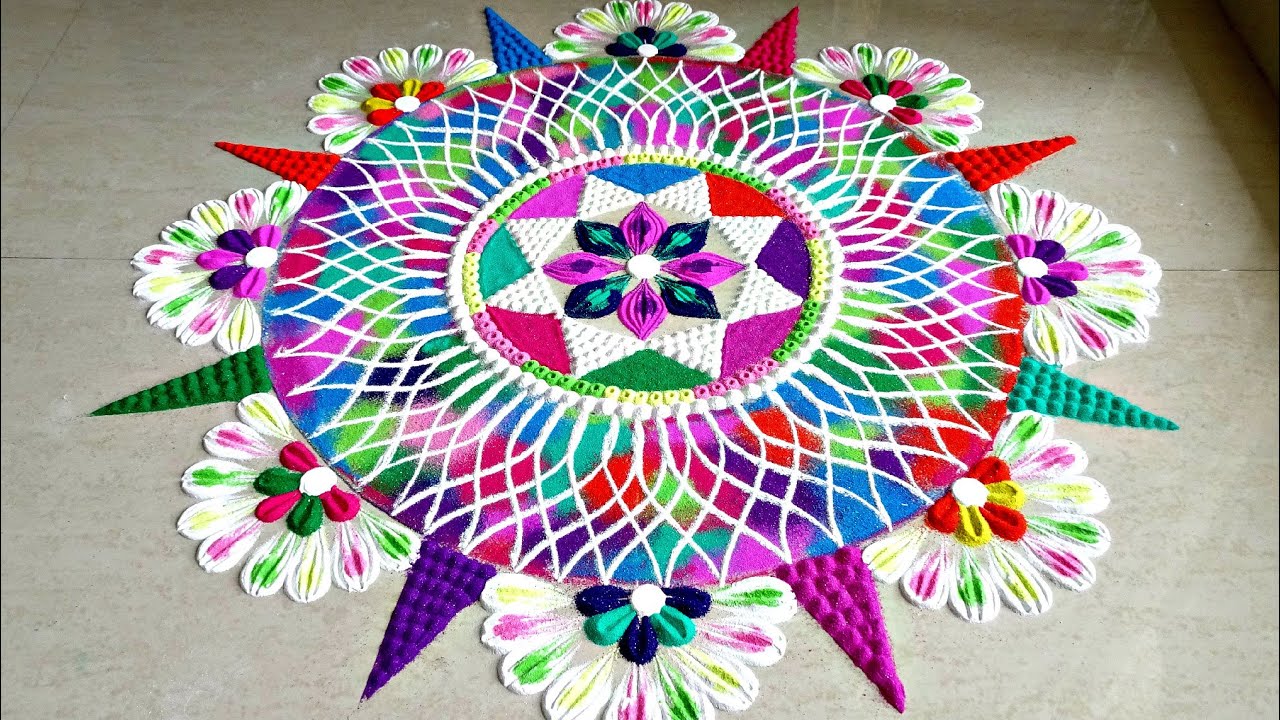 Big and unique multicolored rangoli for festivals | Relaxing sand art | Festival mandala kolam