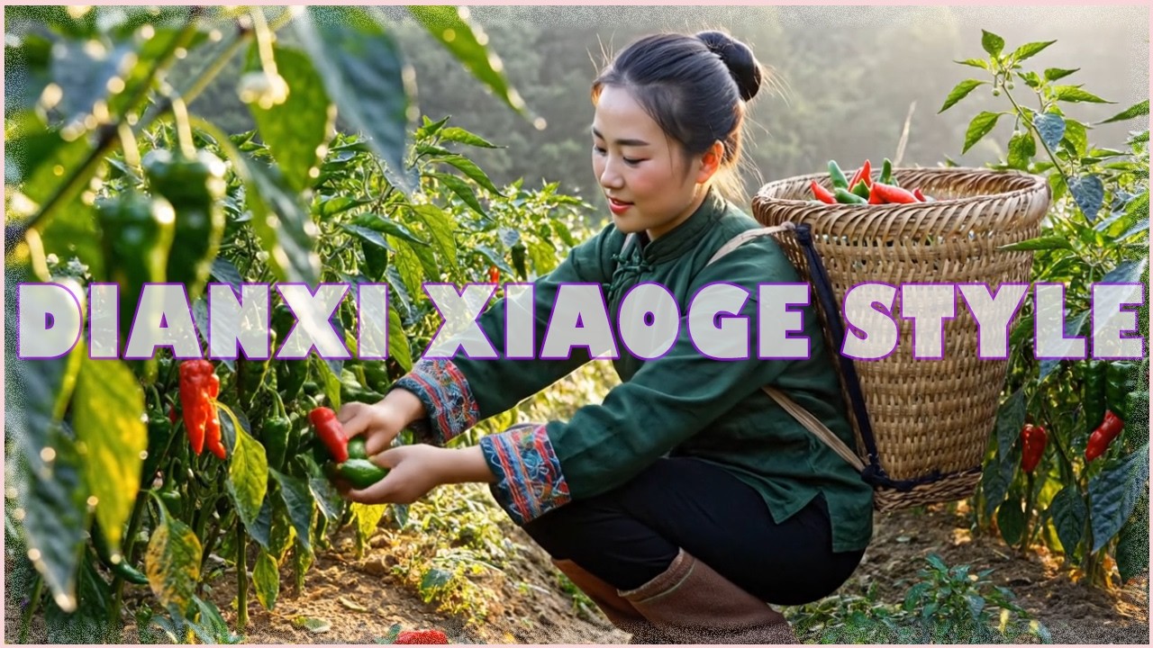 Inspired by Dianxi Xiaoge 🌶️ | Picking Red Chilies, Sun-Drying & Cooking Spicy Pork in the Mountains