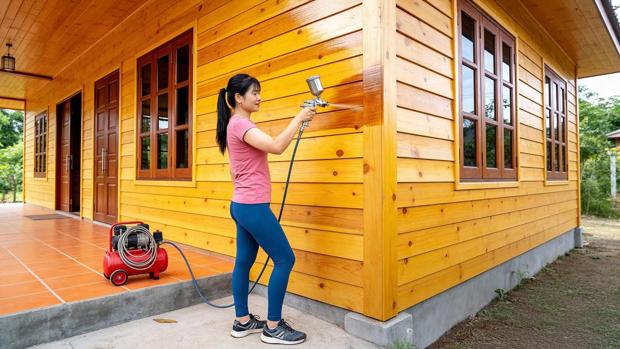 Timelapse - Polish & Spray Painted Wooden House | Fast Step-by-Step Log Cabin Build