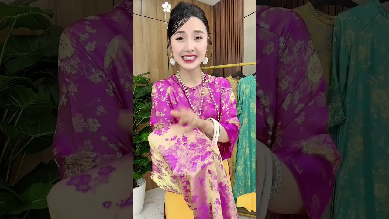 ÁO DÀI LỤA GẤM TƠ TẰM AD733 XANH|Đặt hàng ☎️035.272.4567